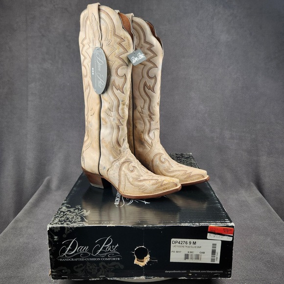 Dan Post Silvie Snip Toe Western Boots Womens Size 9 Bone Leather Tall DP4276 - Picture 2 of 14